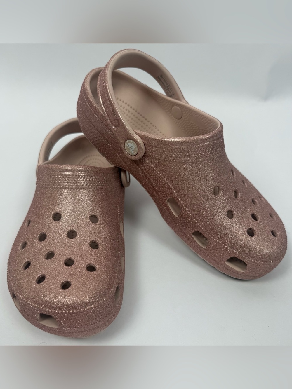 Crocs Classic Glitter Clog Quartz Rose Gold Sparkle Women’s 11 Men’s 9 EUC